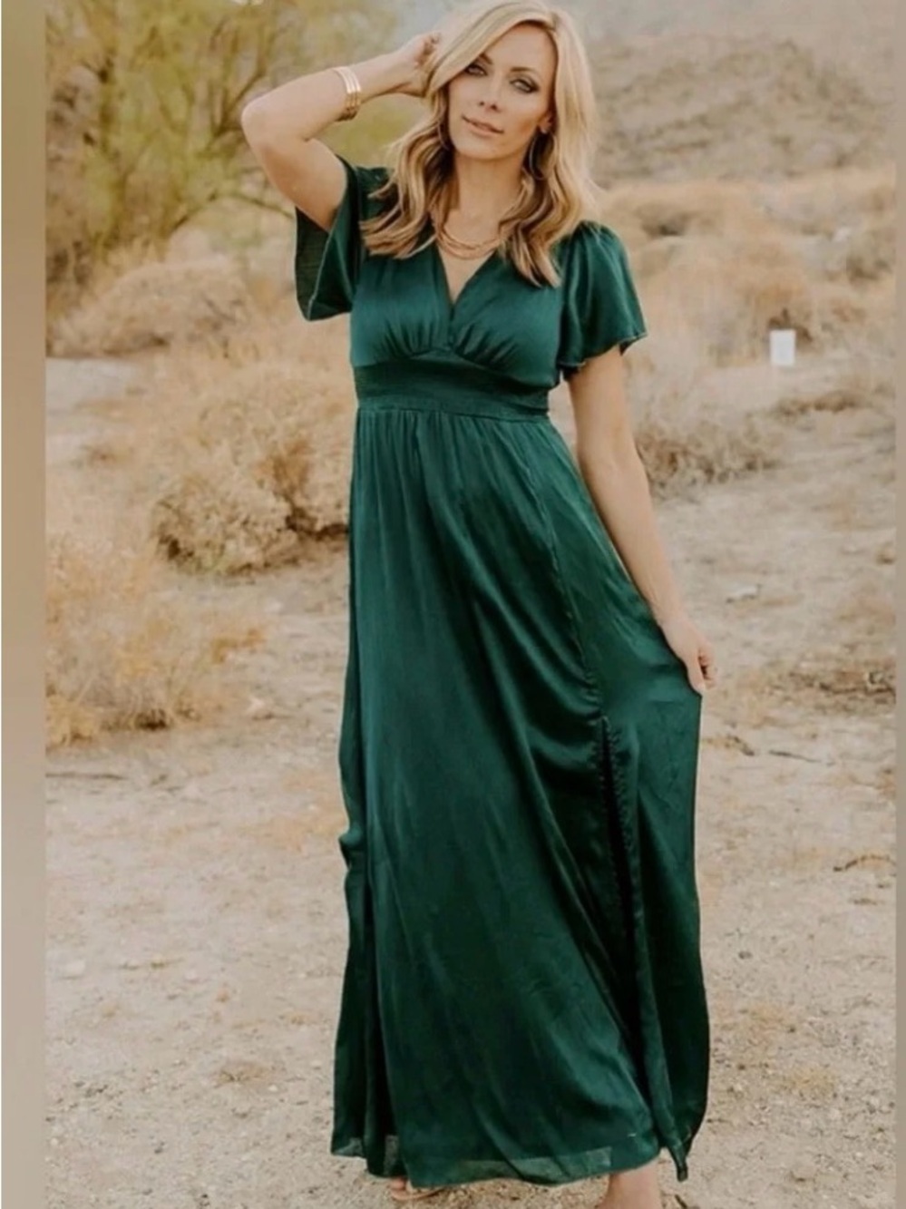 Baltic Born Prague Satin Maxi Dress Formal Green M